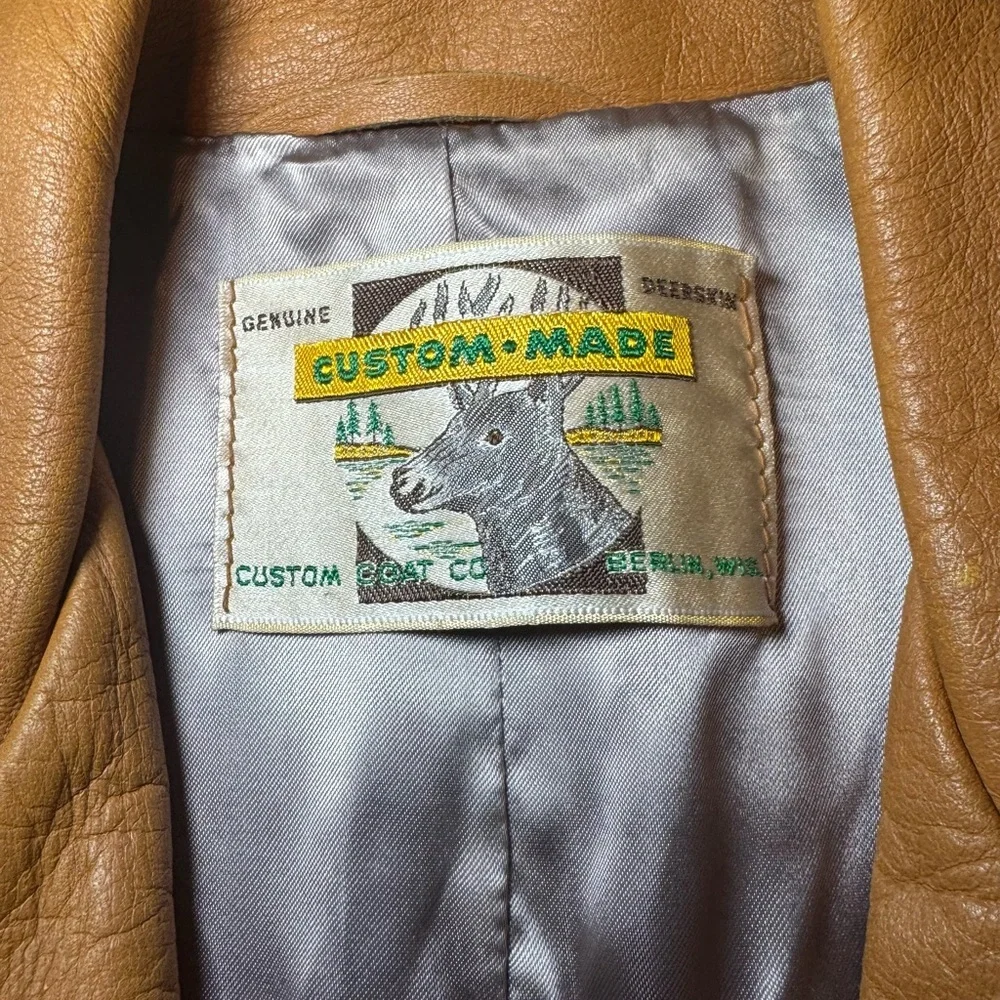 Vintage Genuine Deerskin Leather Coat Custom Made Brown Quilted Western Jacket